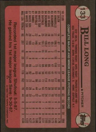 Vintage 1989 Topps Bill Long White Sox baseball card with original gloss NM-MT