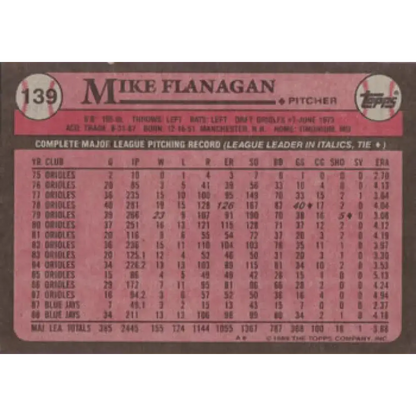 1989 Topps #139 Mike Flanagan NM-MT Toronto Blue Jays Baseball Card