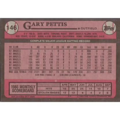 1989 Topps #146 Gary Pettis NM-MT Detroit Tigers Baseball Card