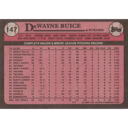 1989 Topps #147 De Wayne Buice NM-MT California Angels Baseball Card