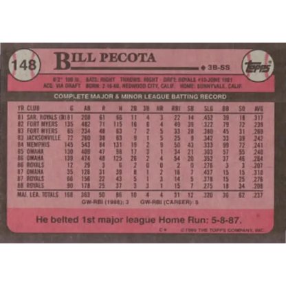 1989 Topps #148 Bill Pecota NM-MT Kansas City Royals Baseball Card