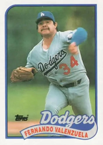 Original gloss baseball card of Fernando Valenzuela from 1989 Topps Dodgers collection