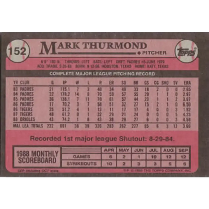 1989 Topps #152 Mark Thurmond NM-MT Baltimore Orioles Baseball Card