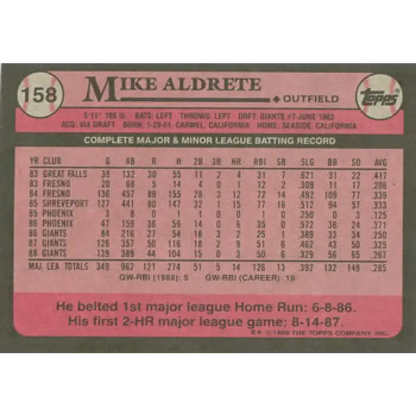 1989 Topps #158 Mike Aldrete NM-MT San Francisco Giants Baseball Card