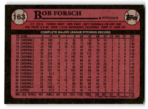 1989 Topps #163 Bob Forsch NM-MT Astros ID:70914 - Baseball Card Single