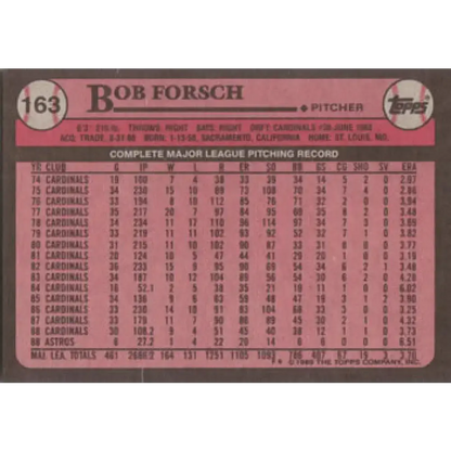 1989 Topps #163 Bob Forsch NM-MT Houston Astros Baseball Card