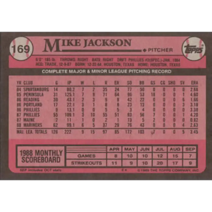 1989 Topps #169 Mike Jackson NM-MT Seattle Mariners Baseball Card