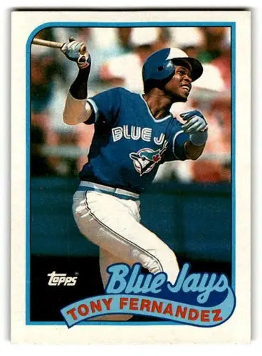 Original gloss 1989 Topps Tony Fernandez Toronto Blue Jays baseball card featuring Fernandez Toronto Blue