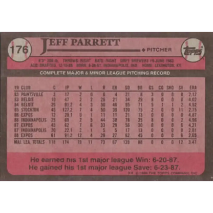 1989 Topps #176 Jeff Parrett NM-MT Montreal Expos Baseball Card