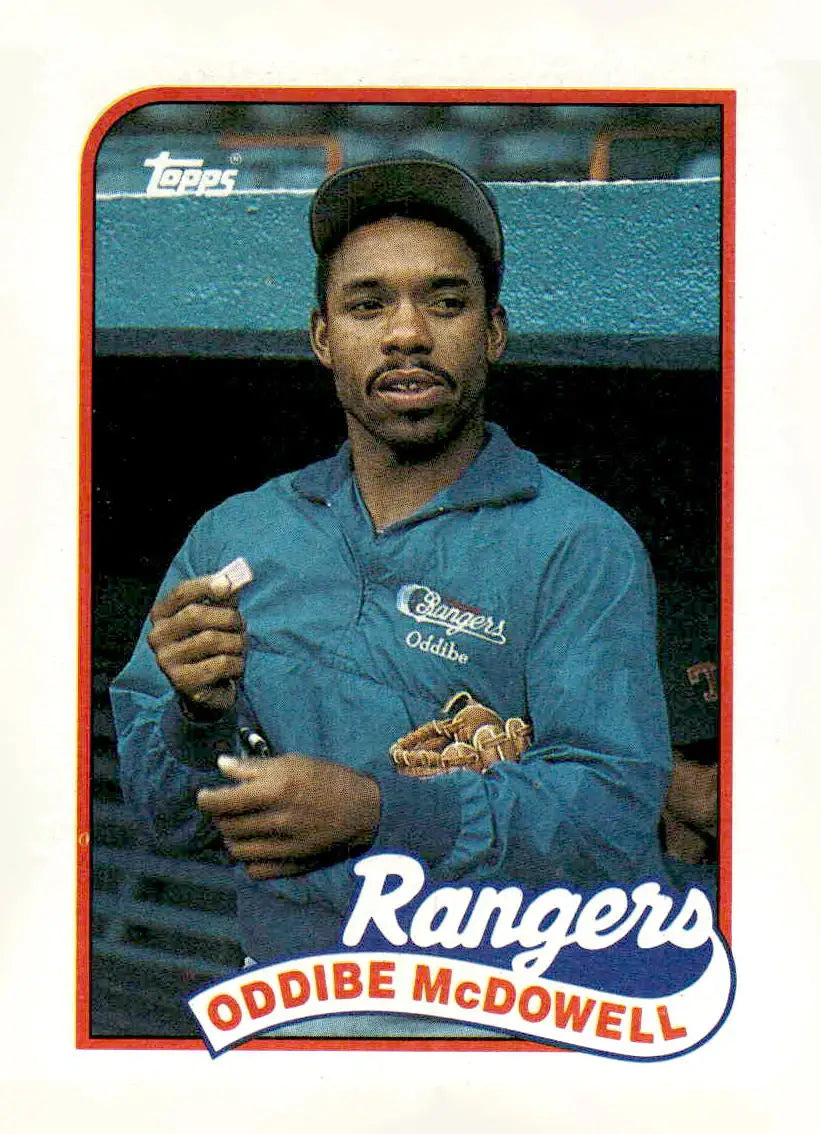Vintage 1989 Topps Oddibe McDowell baseball card featuring Oddibe McDowell of the Texas Rangers