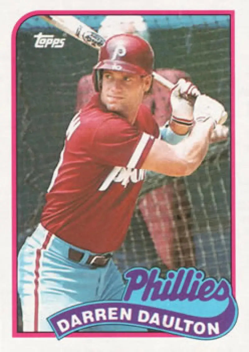 1989 Topps #187 Darren Daulton NM-MT Philadelphia Phillies Baseball Card in batting stance