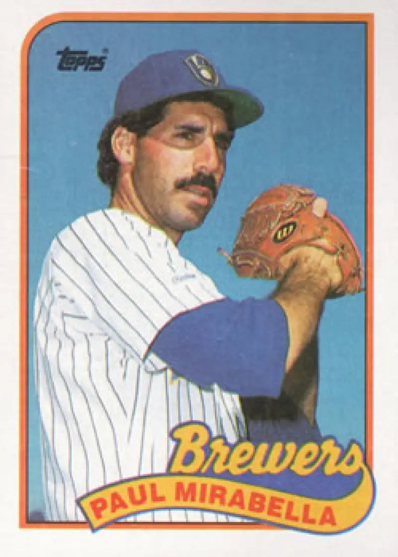 Vintage 1989 Topps Paul Mirabella Milwaukee Brewers baseball card in NM-MT condition