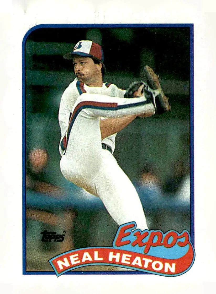 Vintage Neal Heaton baseball card featuring Neal Heaton with the Expos from 1989 Topps #197