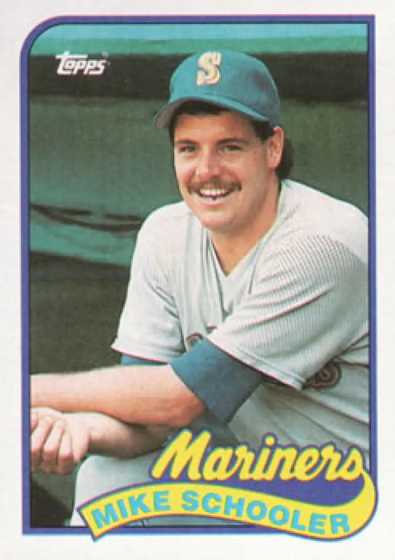 Baseball card of Mike Schooler in Mariners uniform, 1989 Topps Rookie Card