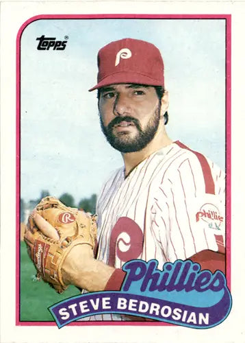 Original gloss Steve Bedrosian baseball card from 1989 Topps featuring Phillies ID 45937