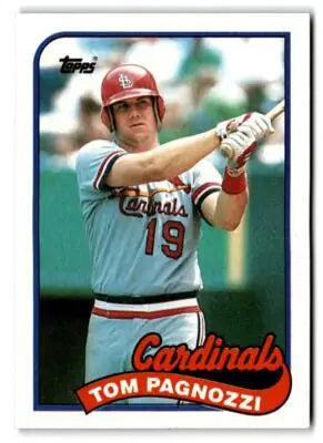 Vintage 1989 Topps Tom Pagnozzi baseball card featuring St. Louis Cardinals player