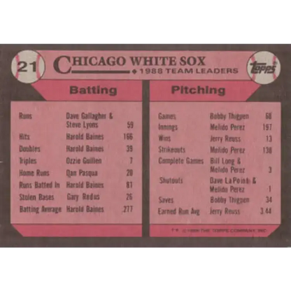 1989 Topps #21 Greg Walker Chicago White Sox TL NM-MT Chicago White Sox Baseball Card