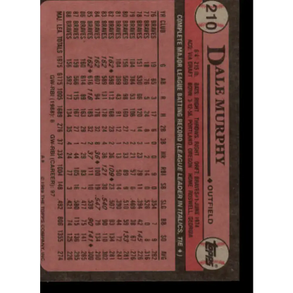 1989 Topps #210 Dale Murphy NM-MT Atlanta Braves Baseball Card