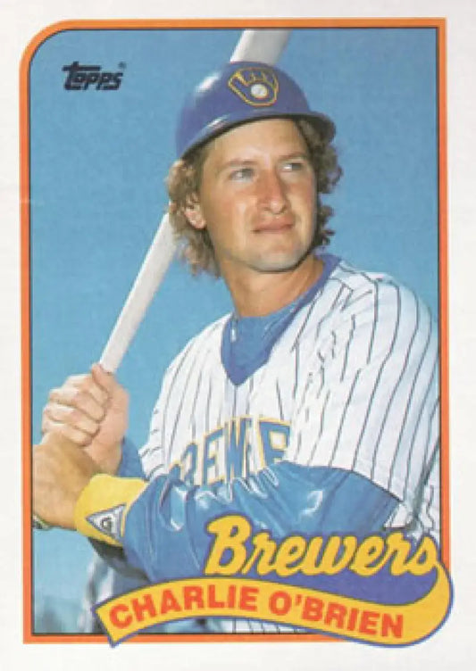 Vintage 1989 Topps #214 Charlie O’Brien Milwaukee Brewers Baseball Card with orange borders