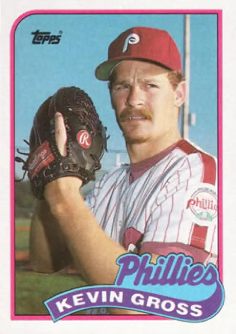 Baseball card of Kevin Gross in white and red pinstriped Philadelphia Phillies uniform