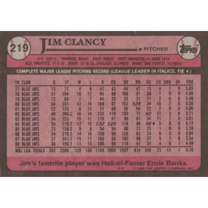 1989 Topps #219 Jim Clancy NM-MT Toronto Blue Jays Baseball Card