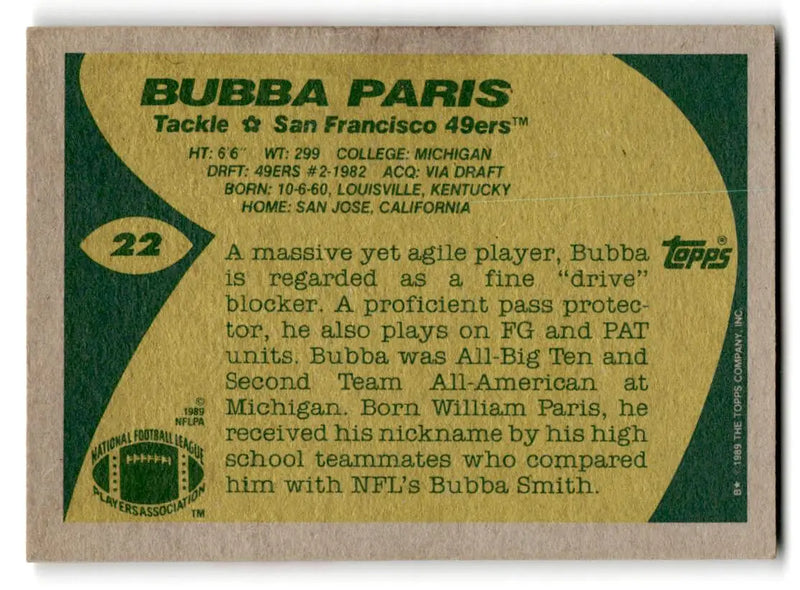 1989 Topps #22 Bubba Paris - Football Card Single