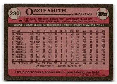 1989 Topps #230 Ozzie Smith - Trading Cards