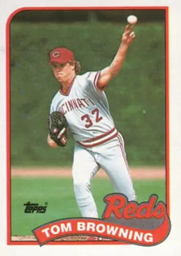 1989 Topps Tom Browning NM-MT baseball card featuring original gloss and Reds branding