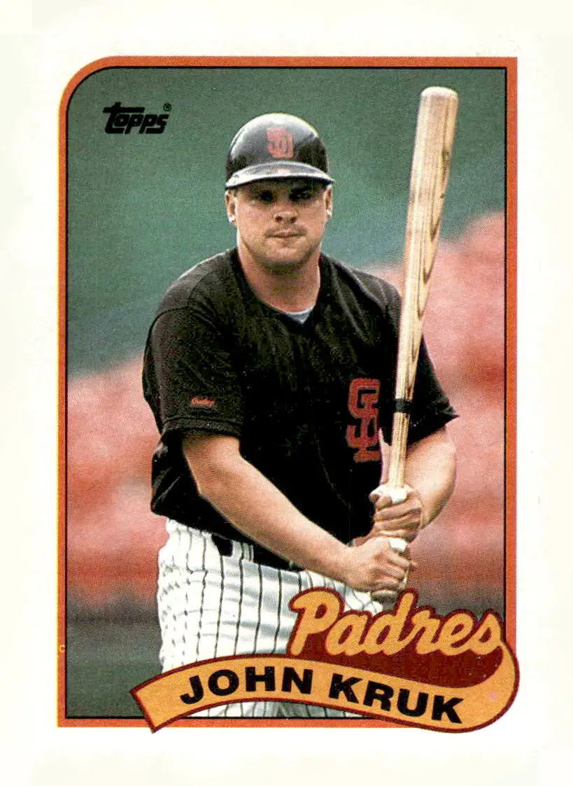 Vintage baseball card of John Kruk in San Diego Padres uniform from 1989 Topps