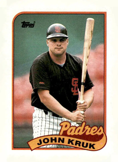 Vintage baseball card of John Kruk in San Diego Padres uniform from 1989 Topps