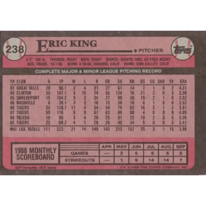 1989 Topps #238 Eric King NM-MT Detroit Tigers Baseball Card