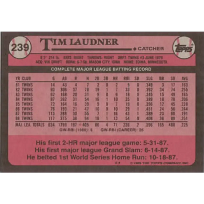 1989 Topps #239 Tim Laudner NM-MT Minnesota Twins Baseball Card