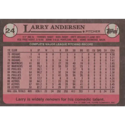 1989 Topps #24 Larry Andersen NM-MT Houston Astros Baseball Card