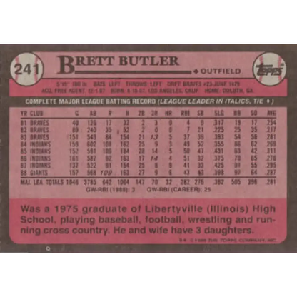 1989 Topps #241 Brett Butler NM-MT San Francisco Giants Baseball Card