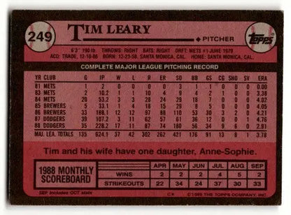 Original gloss 1989 Topps Tim Leary Los Angeles Dodgers baseball card image