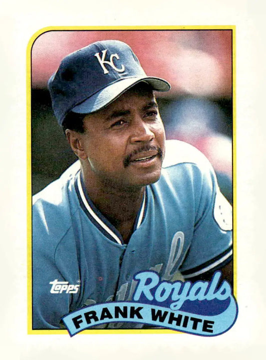 1985 Topps Frank White baseball card featuring Kansas City Royals player Frank White