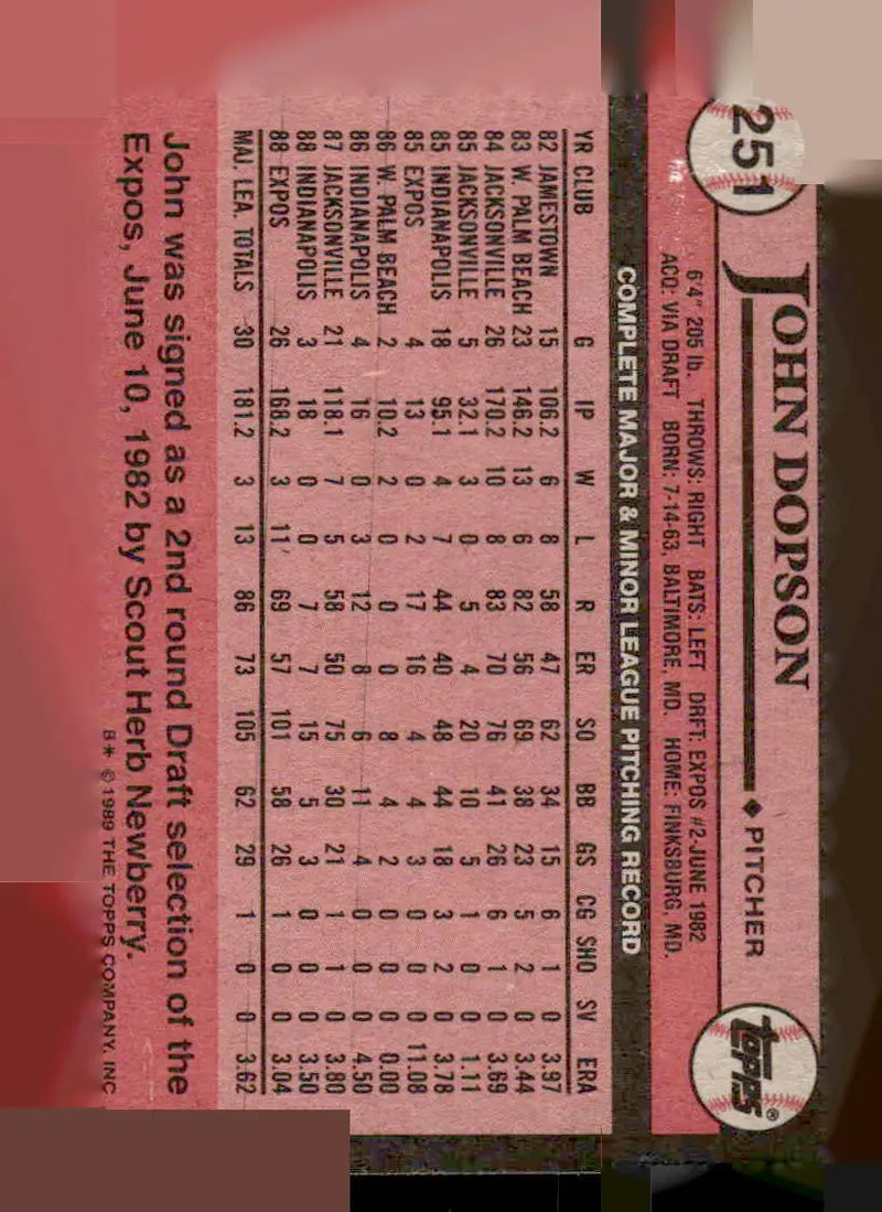 1989 Topps #251 John Dopson - Baseball Card Single