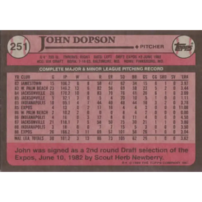 1989 Topps #251 John Dopson NM-MT RC Rookie Montreal Expos Baseball Card