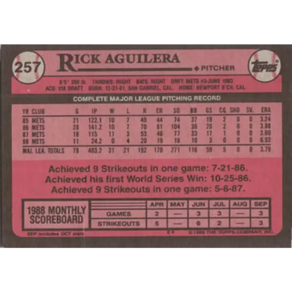1989 Topps #257 Rick Aguilera NM-MT New York Mets Baseball Card