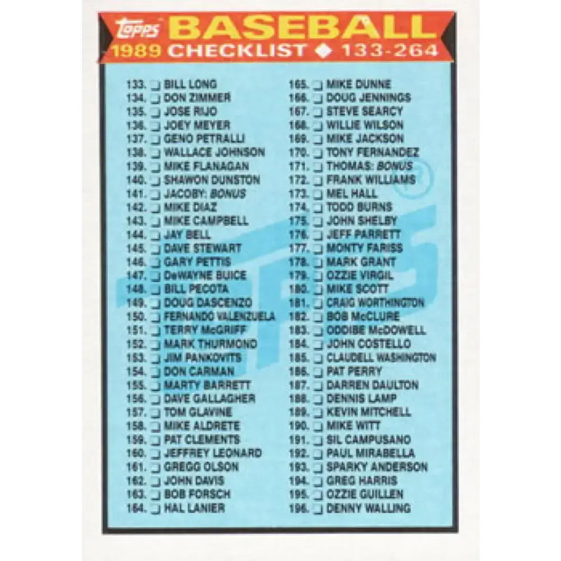 1989 Topps #258 Checklist 133-264 NM-MT N/A Baseball Card - Baseball Card Single