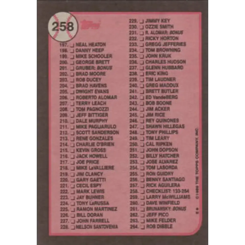 1989 Topps #258 Checklist 133-264 NM-MT N/A Baseball Card - Baseball Card Single