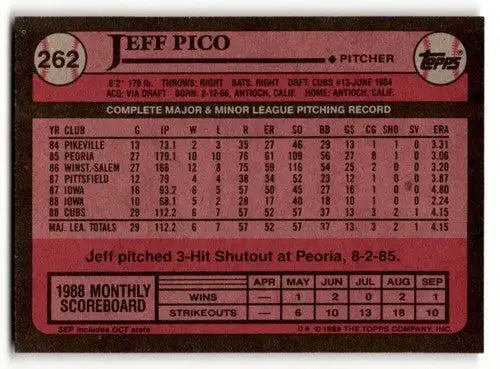 1989 Topps Jeff Pico Chicago Cubs baseball card with original gloss and NM condition