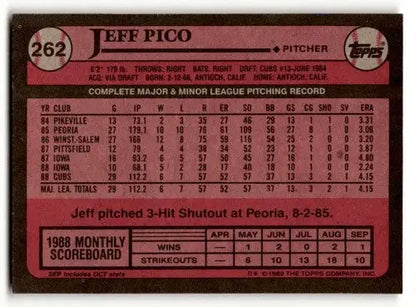 1989 Topps Jeff Pico Chicago Cubs baseball card with original gloss and NM condition