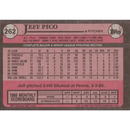 1989 Topps #262 Jeff Pico NM-MT Chicago Cubs Baseball Card