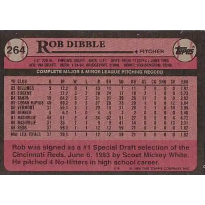 1989 Topps #264 Rob Dibble NM-MT RC Rookie Cincinnati Reds Baseball Card