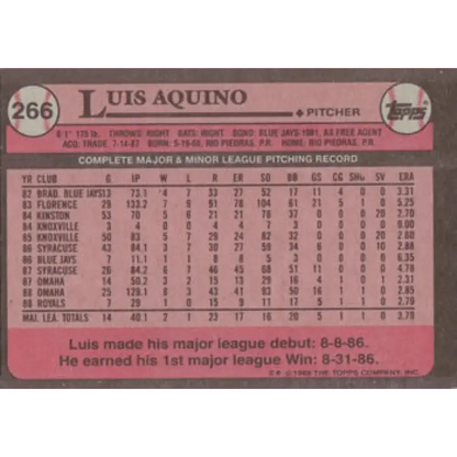 1989 Topps #266 Luis Aquino NM-MT Kansas City Royals Baseball Card