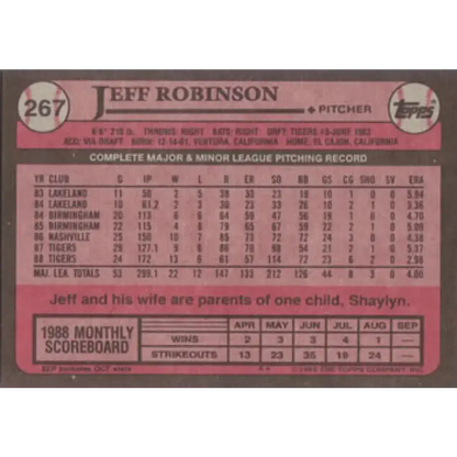 1989 Topps #267 Jeff Robinson NM-MT Detroit Tigers Baseball Card