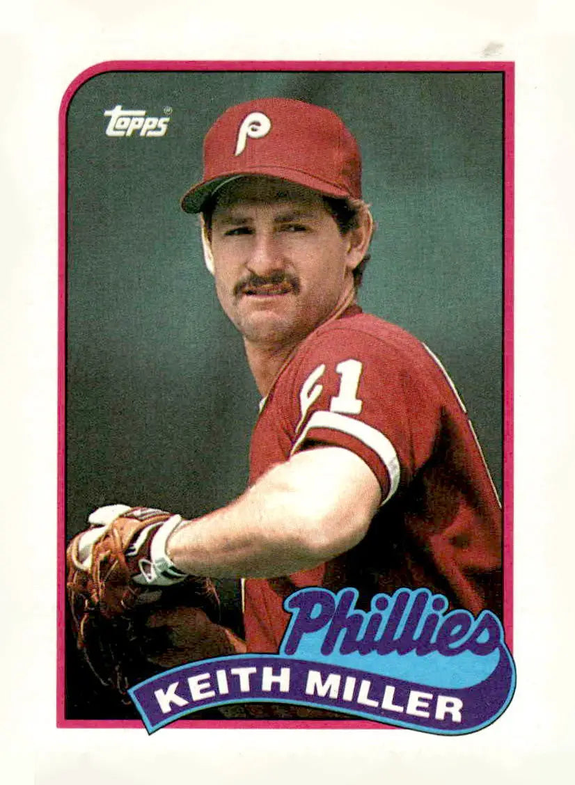 Vintage 1989 Topps Keith Miller baseball card featuring Keith Miller in Phillies uniform