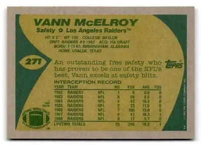 Vann McElroy football card from 1989 Topps, a must-have for trading card collectors