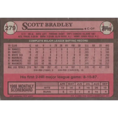 1989 Topps #279 Scott Bradley NM-MT Seattle Mariners Baseball Card